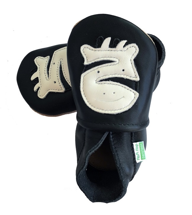 Hopi Hop Kožené capáčky barefootové  - Zebra černá - vel. M
