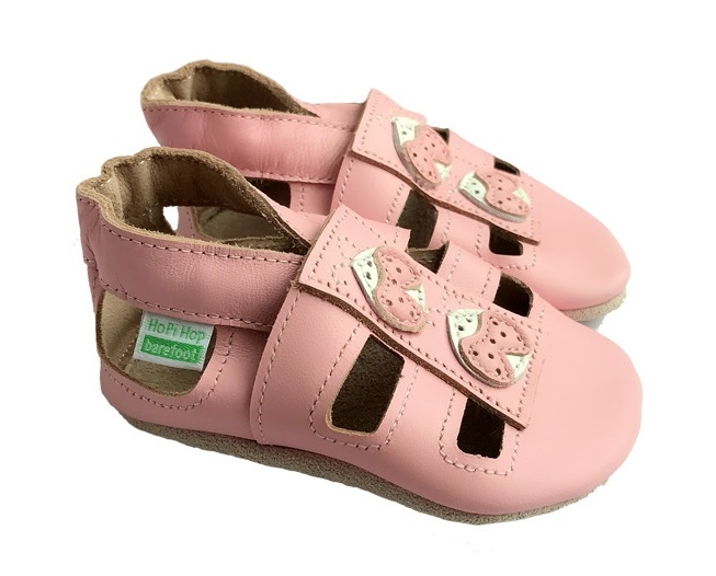 Hopi Hop Kožené capáčky barefootové  - sandálky růžové- vel. L