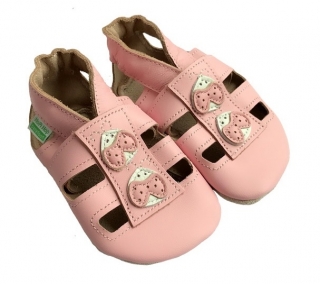 Hopi Hop Kožené capáčky barefootové - sandálky růžové- vel. L